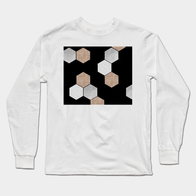 Black geometric marble and rose gold Long Sleeve T-Shirt by marbleco